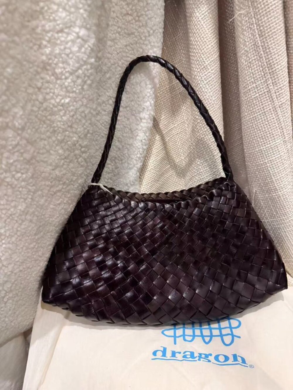 Dragon Diffusion Metallic Burgundy Woven Leather Shoulder Bag - Picture 1 of 11